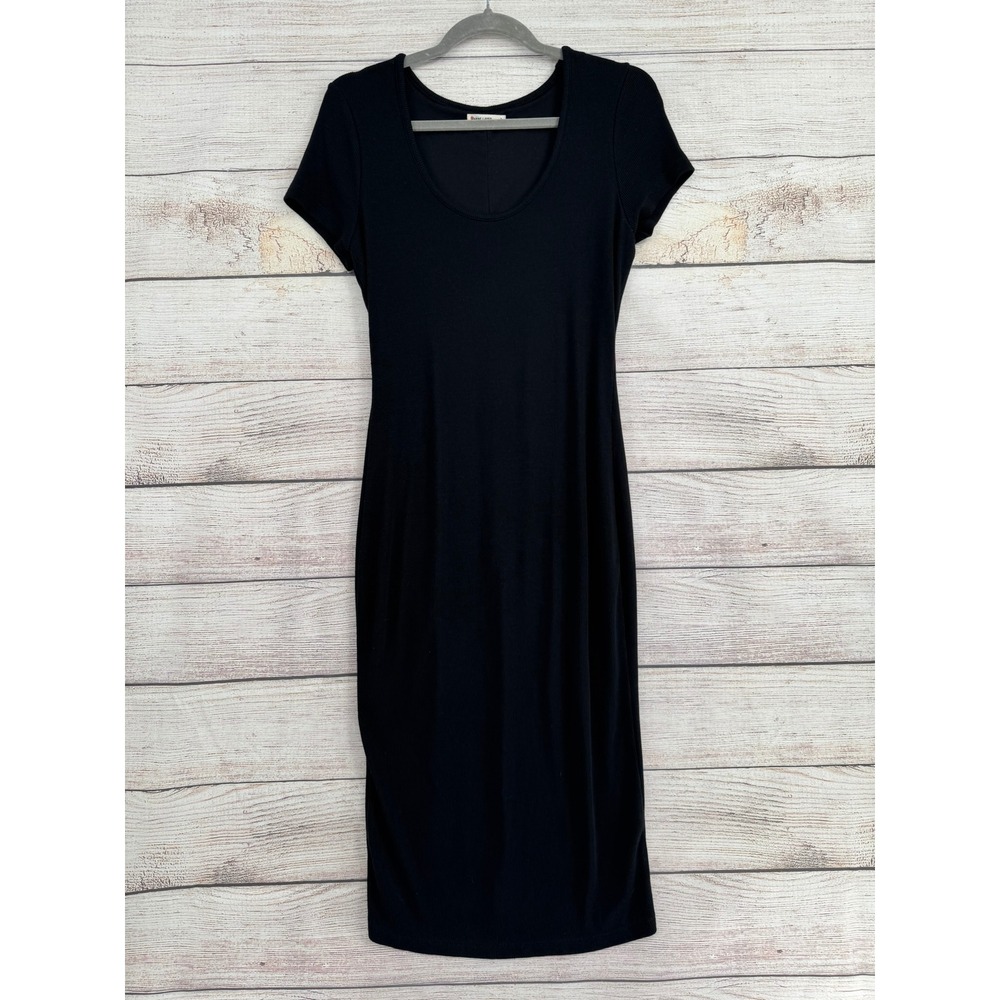 Marine Layer Midi Dress Women S Black Ribbed Scoop Neck Bodycon 14357